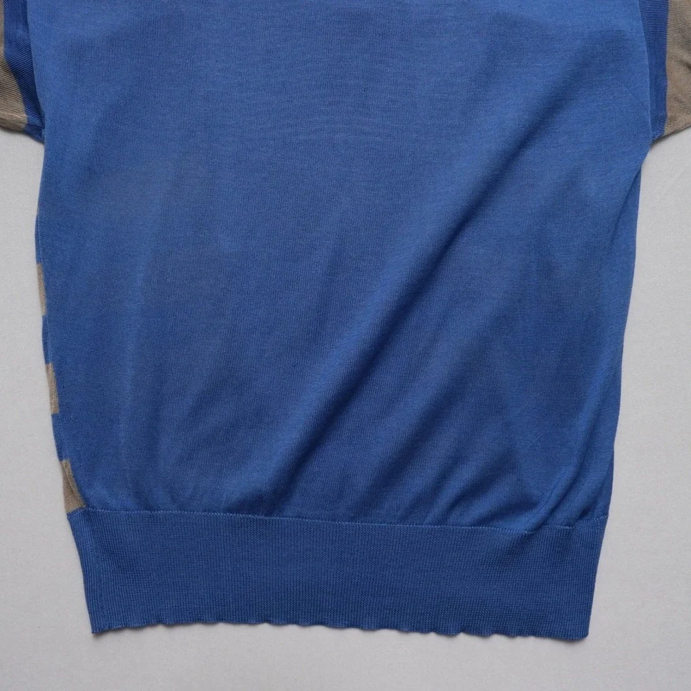 Vintage Modigliani Knit Polo Shirt Mens 48 Blue Striped Made in Italy 90s Retro - Picture 11 of 16